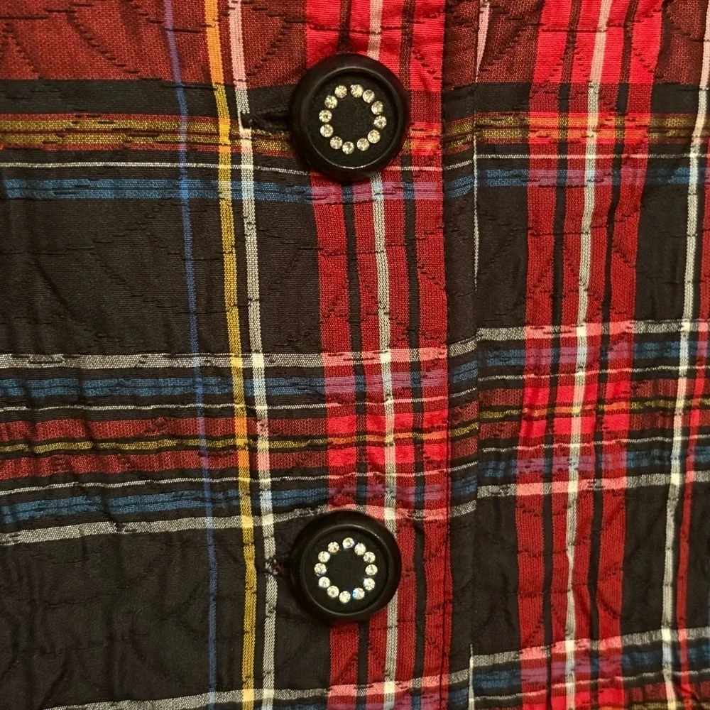 Vintage DRAPER’S & DAMON’S Red Black Plaid Rhinestone Button Holiday Jacket-S